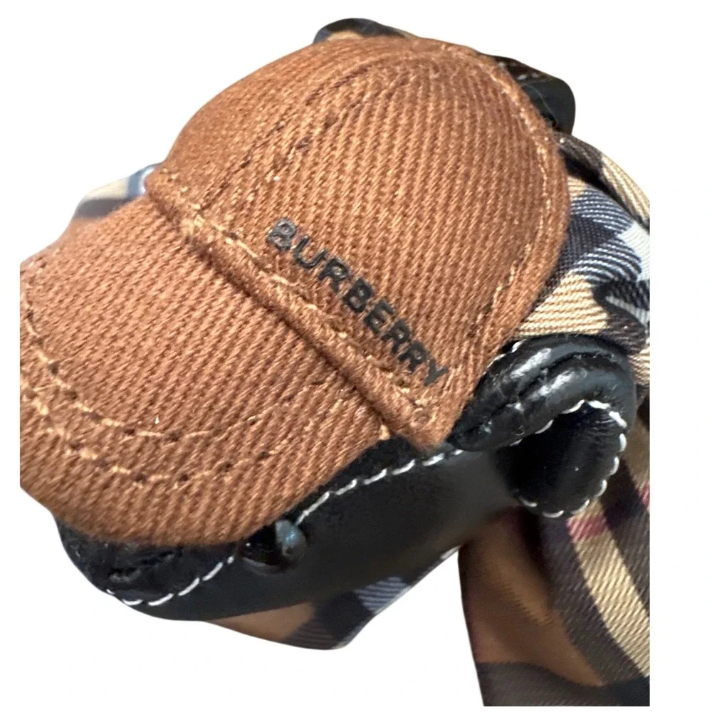 Burberry Thomas Bear Bag Charm Keychain Brown Cap Check Scarf Leather w/ Box - Picture 5 of 10